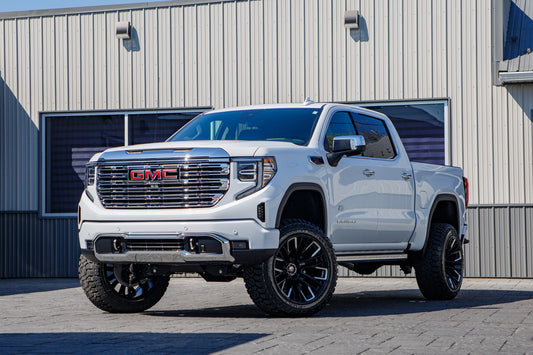 2026 GMC Sierra 1500 Denali with a 6" BDS lift kit, 22x12 Fuel Rebar wheels, and 35" Fury Country Hunter R/T tires.