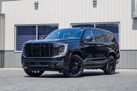 2026 GMC Yukon Denali with GMC Factory suspension, 22x9 GMC Stock wheels, and 275/50 Bridgestone Alenza tires.
