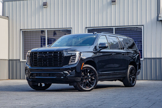 2026 GMC Yukon XL Denali with GMC Stock suspension, 22x9 GMC Stock wheels, and 275/50 Bridgestone Alenza tires.