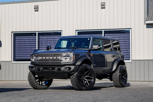 2023 Ford Bronco Badlands with a 2.5" Rough Country lift kit, 22x12 Fuel Flux wheels, and 35" Fury Country Hunter R/T tires.
