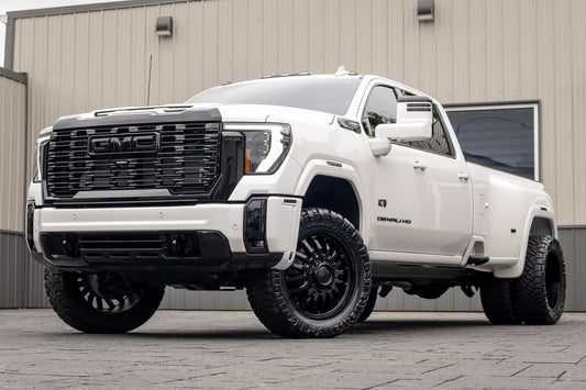 2025 GMC Sierra 3500 Denali Ultimate with a 3" Cognito leveling kit, 22x8.25 Fuel Arc wheels, and a 35" Nitto Ridge Grappler tires.