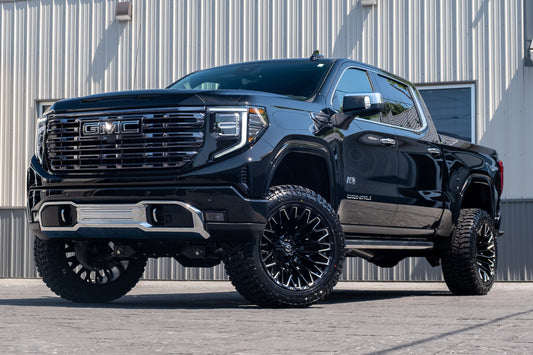 2025 GMC Sierra 1500 Denali Ultimate with a 6" BDS lift kit, 22x12 Fuel Strike wheels, and 35" Avix Trailtek R/T tires.
