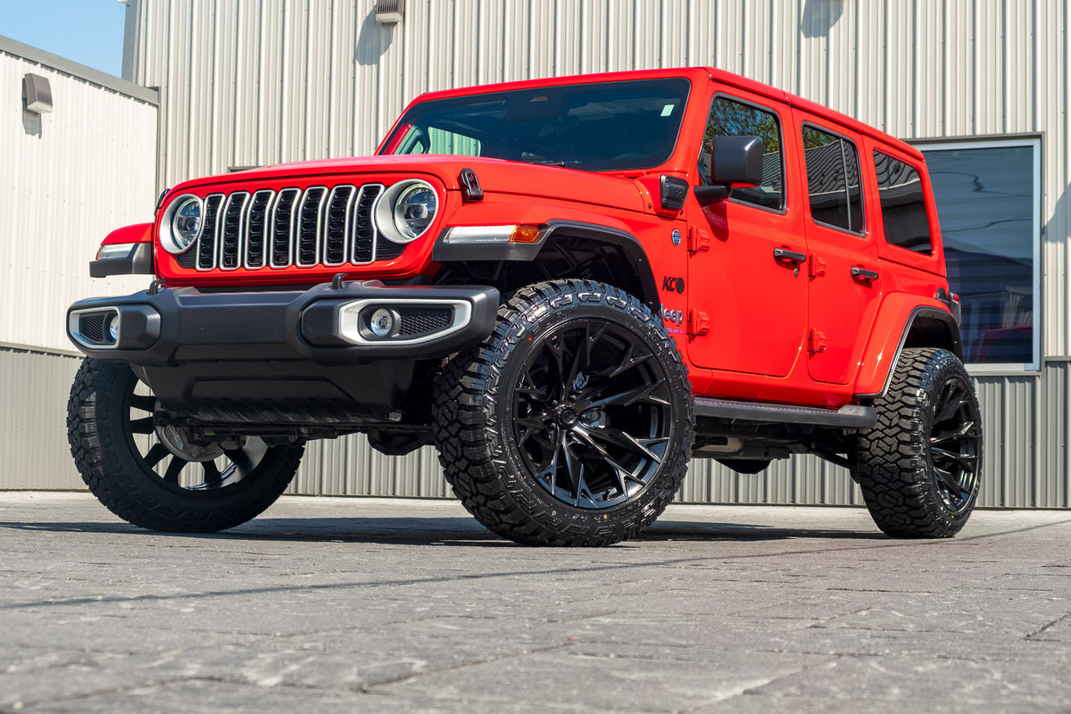 2025 Jeep Wrangler Sahara 4XE with a 2.5" Rough Country lift kit, 22x12 Fuel Flame wheels, and 35" Fury Country Hunter R/T tires.