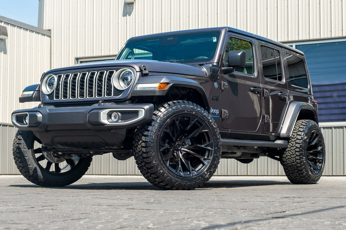 2025 Jeep Wrangler Sahara 4XE with a 2.5" Rough Country lift kit, 22x12 Fuel Flame wheels, and 35" Fury Country Hunter R/T tires.