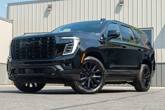 2026 GMC Yukon Denali with GMC Factory suspension, GMC Stock wheels, and 275/50 Bridgestone Alenza tires.