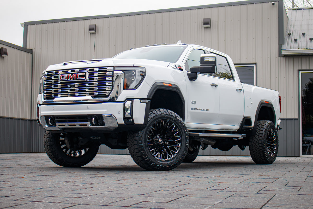 2025 GMC Sierra 3500 Denali with a 5" BDS lift kit, 22x12 Fuel Strike wheels, and 37" Nitto Ridge Grappler tires.