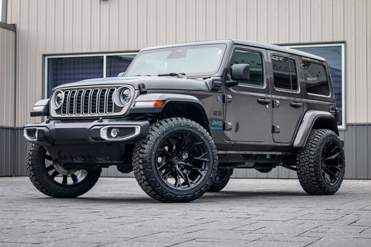 2025 Jeep Wrangler Sahara 4XE with a 2.5" Rough Country lift kit, 22x12 Fuel Flame wheels, and 35" Fury Country Hunter R/T tires.