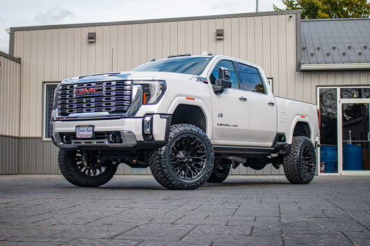 2024 GMC Sierra 2500 Denali with a 5" BDS lift kit, 22x12 Fuel Strike wheels, and 37" Nitto Ridge Grappler tires.