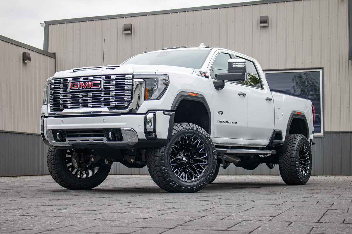 2025 GMC Sierra 3500 Denali with a 5" BDS lift kit, 22x12 Fuel Strike wheels, and 37" Nitto Ridge Grappler tires.