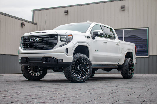 2025 GMC Sierra 1500 Denali Ultimate with a 6" BDS lift kit, 22x12 Fuel Strike wheels, and 35" Fury Country Hunter R/T tires.