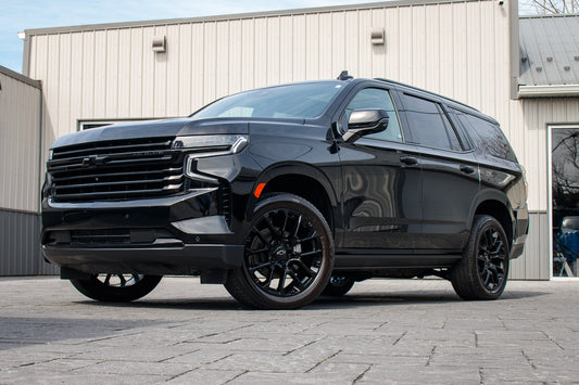 2023 Chevrolet Tahoe High Country with Chevrolet Stock suspension, 22x9 Chevrolet Stock wheels, and 275/50 Bridgestone Alenza tires.