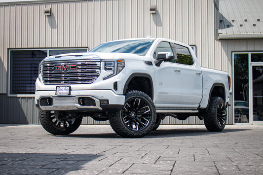 2026 GMC Sierra 1500 Denali with a 6" BDS lift kit, 22x12 Fuel Rebar wheels, and 35" Fury Country Hunter R/T tires.