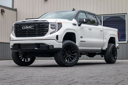 2025 GMC Sierra 1500 Denali with a 6" Rough Country lift kit, 22x12 Fuel Rebar wheels, and 35" Fury Country Hunter R/T tires.