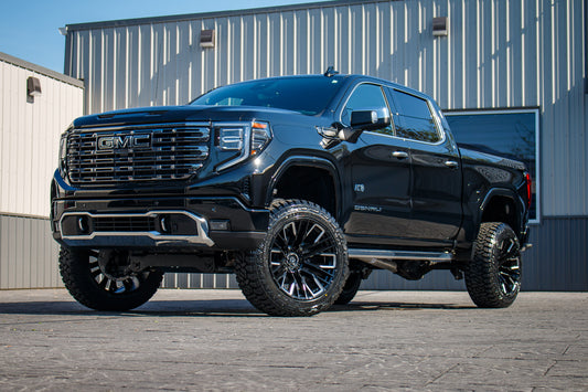 2025 GMC Sierra 1500 Denali Ultimate with a 6" Rough Country lift kit, 22x12 Fuel Rebar wheels, and 35" Fury Country Hunter R/T tires.