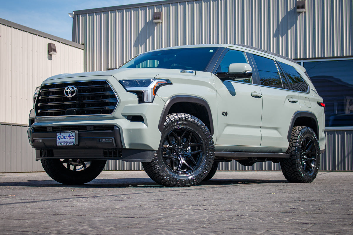 2025 Toyota Sequoia SR5 with a 3.5" Rough Country lift kit, 20x9 Fuel Flux wheels, and 35" Nitto Ridge Grappler tires.