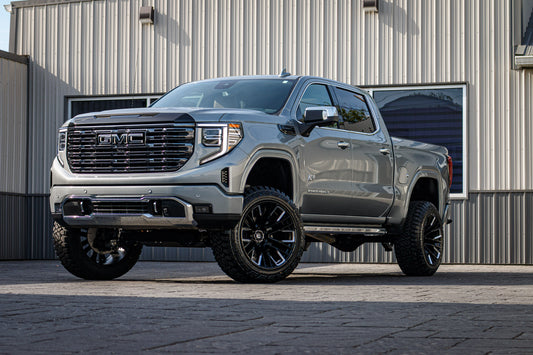 2025 GMC Sierra 1500 Denali Ultimate with a 6" Rough Country lift kit, 22x12 Fuel Rebar wheels, and 35" Country Hunter R/T tires.