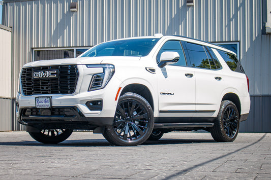 2025 GMC Yukon Denali with GMC Stock suspension, 22x9 GMC Stock wheels, and Bridgestone Alenza tires.