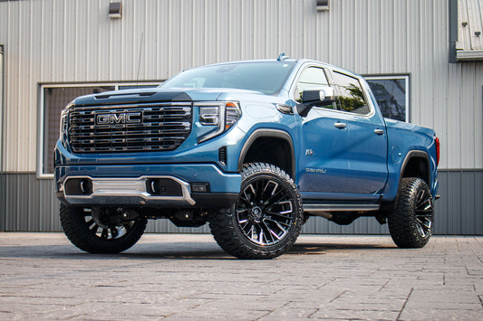 2025 GMC Sierra 1500 Denali Ultimate with a 6" BDS lift kit, 22x12 Fuel Rebar wheels, and 35" Fury Country Hunter R/T tires,