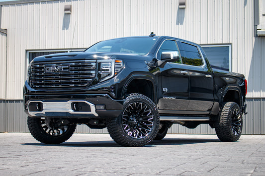 2025 GMC Sierra 1500 Denali Ultimate with a 6" BDS lift kit, 22x12 Fuel Strike wheels, and 3%" Avix Trailtek R/T tires.