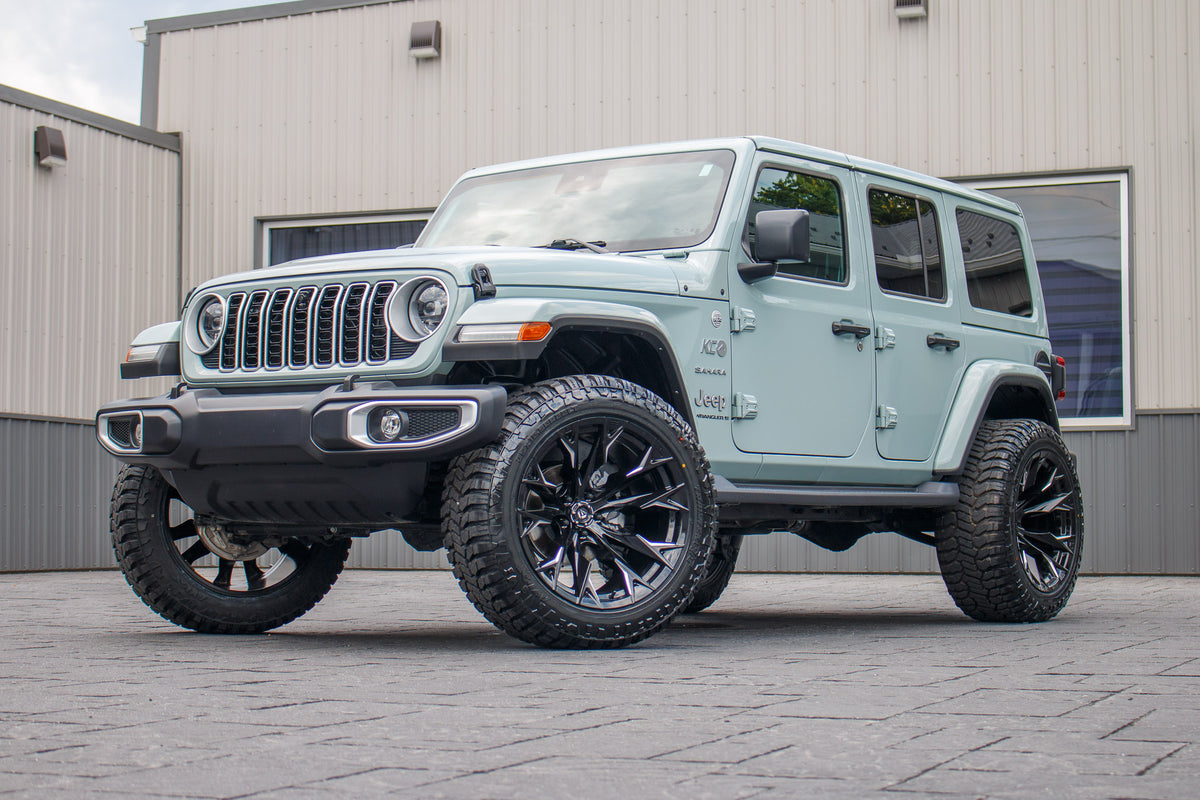 2024 Jeep Wrangler Unlimited Sahara with a 2.5" Rough Country lift kit, 22x12 Fuel Flame wheels, and 35" Avix Trailtek R/T tires.