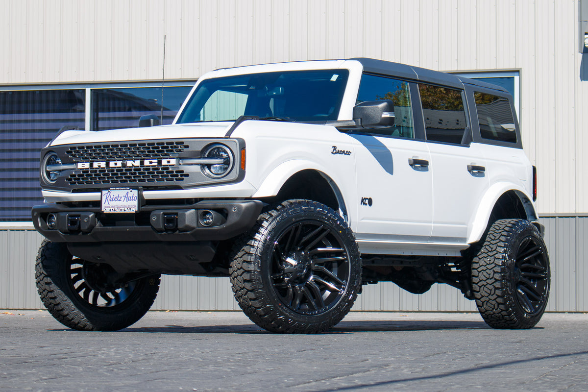 2023 Ford Bronco Badlands with a 2.5" Rough Country lift kit, 22x12 Fuel Typhoon wheels, and 35" Fury Country Hunter R/T tires.