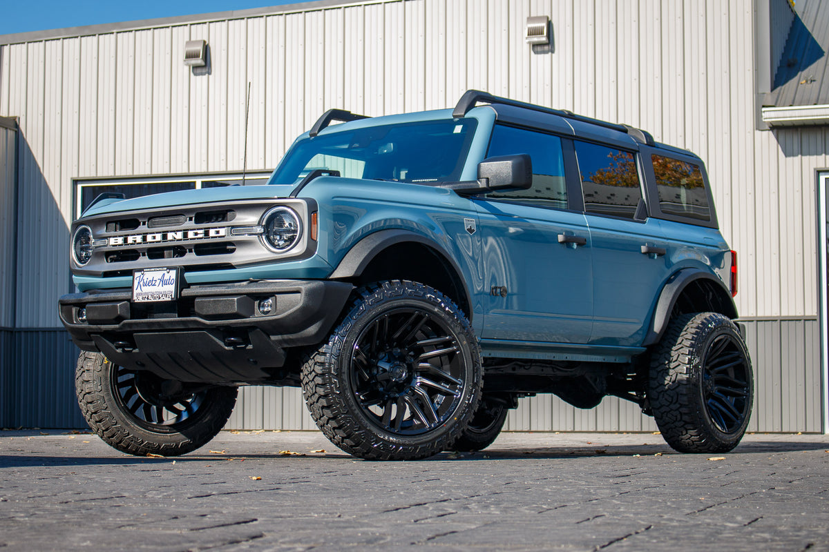 2023 Ford Bronco Big Bend with a 3.5" Rough Country lift kit, 22x12 Fuel Typhoon wheels, and 35" Fury Country Hunter R/T tires.
