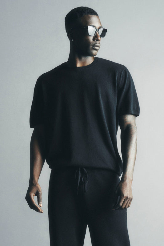 Cashmere Blend Ever Soft Short Sleeve Crew - Black