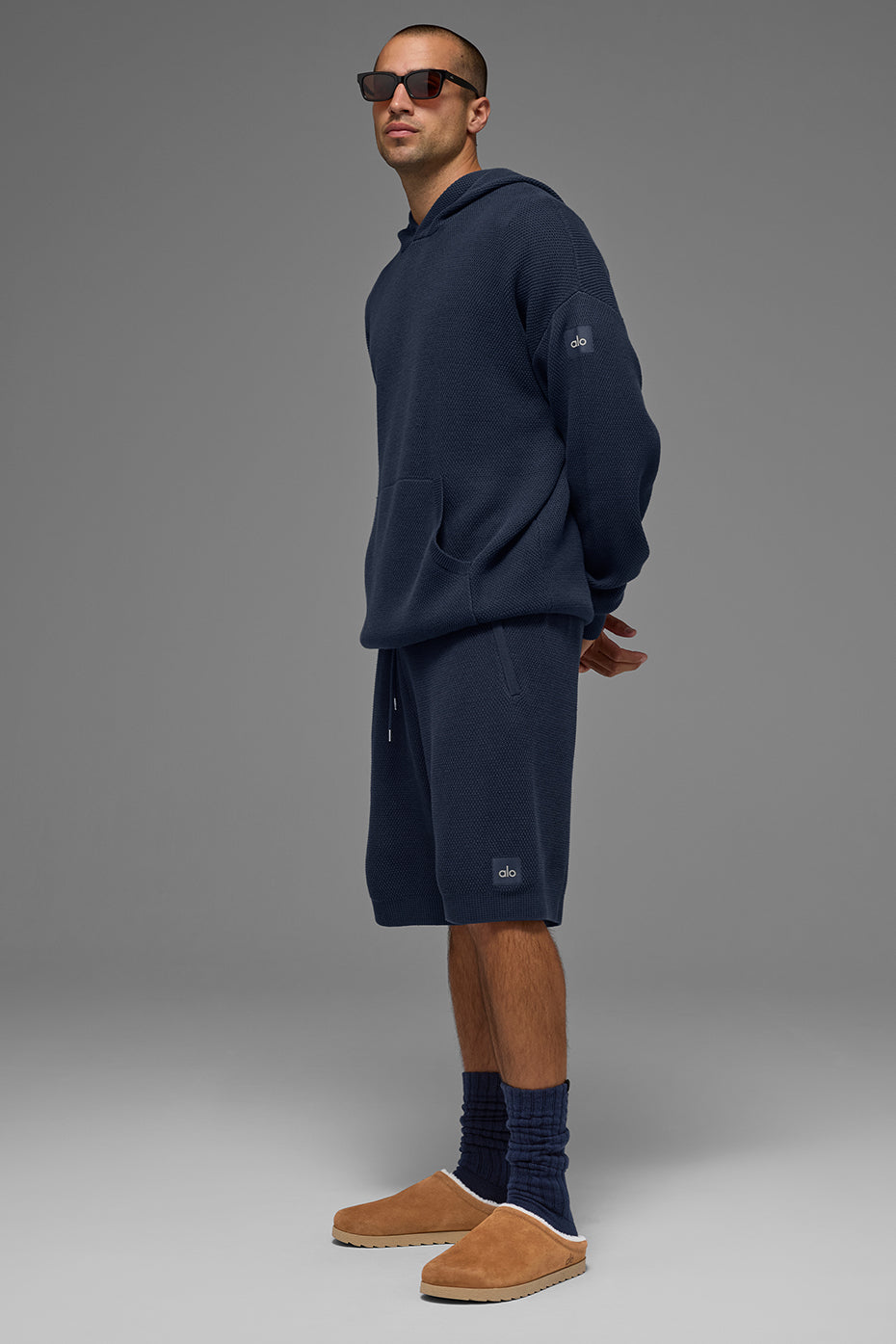 Sports Club Sweater Knit Hoodie - Navy
