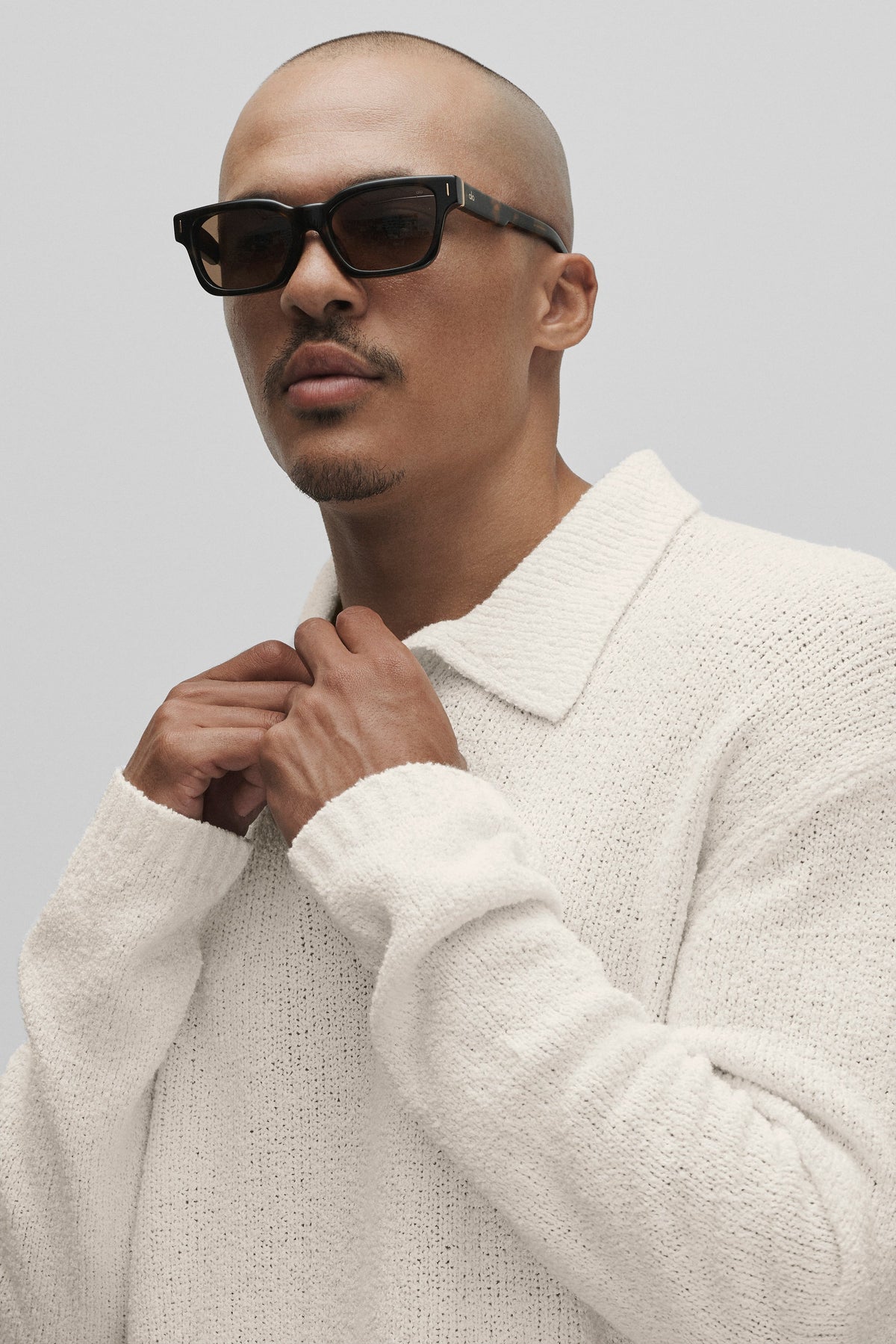 Textured Knit Long Sleeve Polo - Ivory