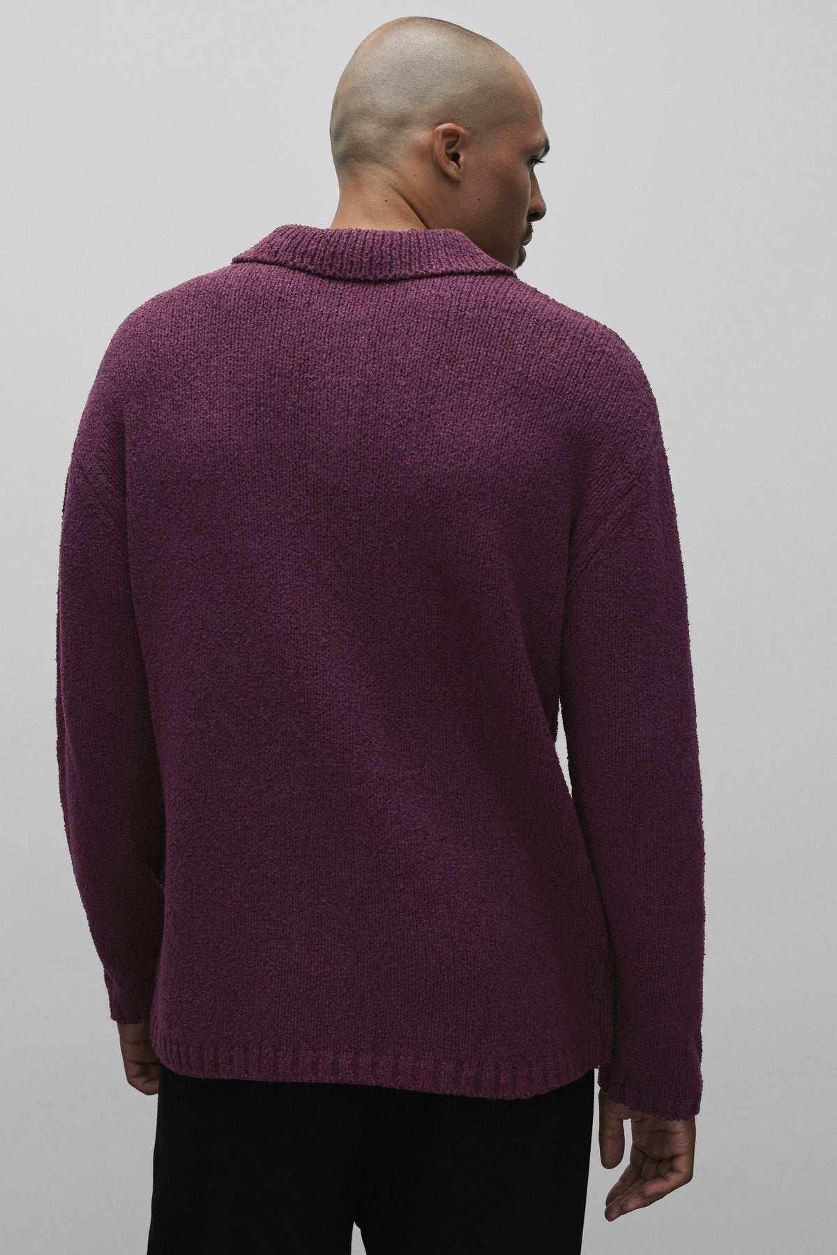 Textured Knit Long Sleeve Polo - Rich Bordeaux