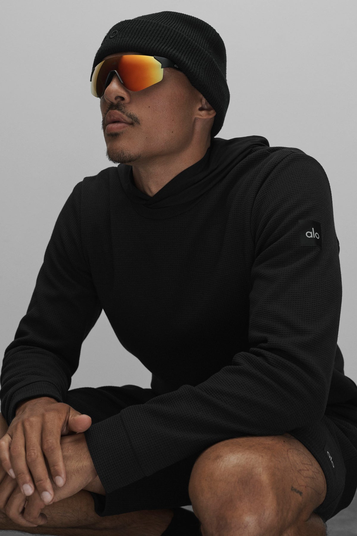 Waffle Lounge Long Sleeve Crew - Black