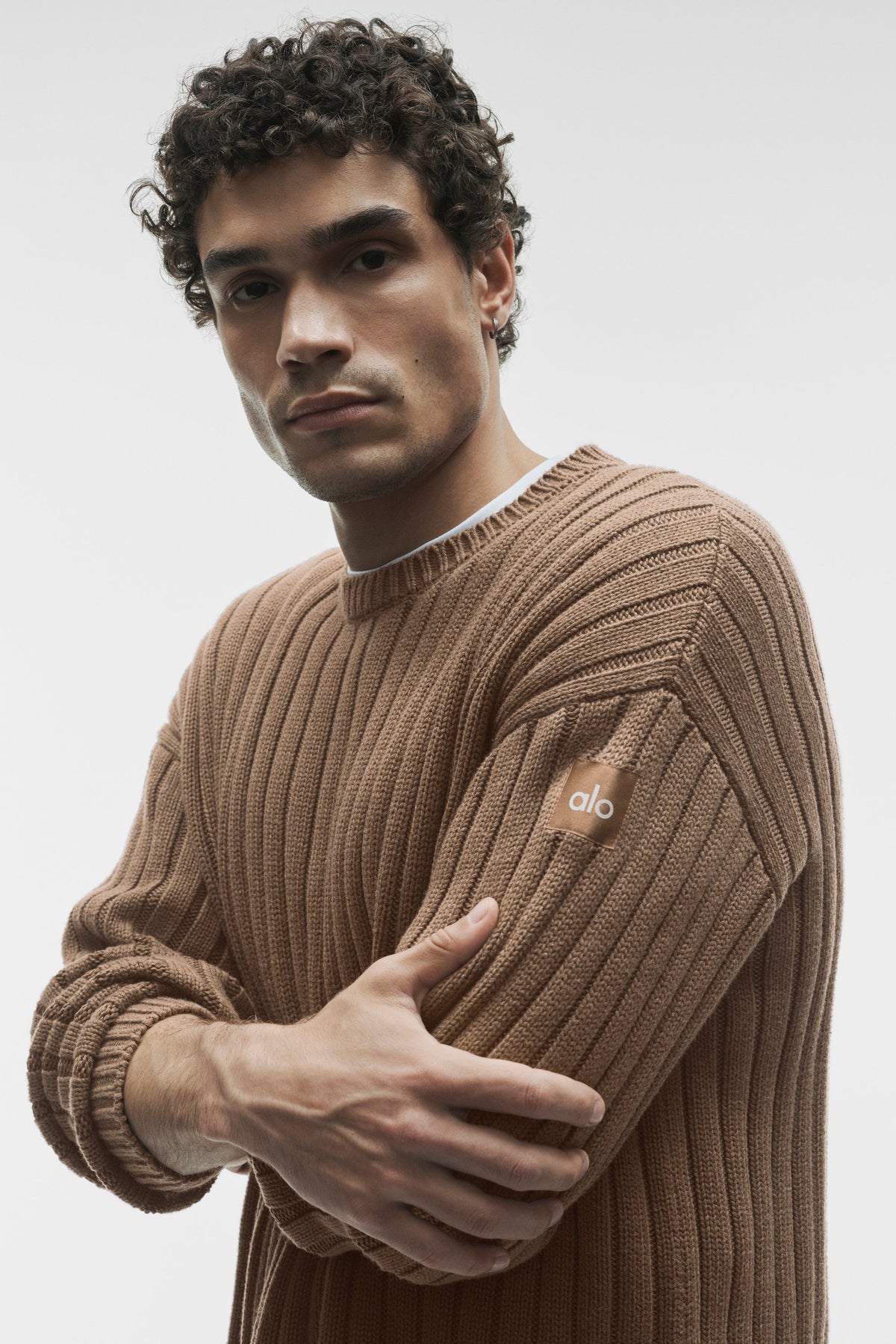 Cotton Rib Parallel Sweater - Java Brown Heather