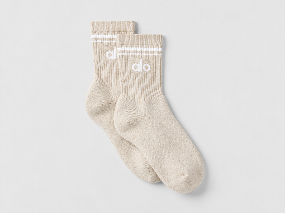 Unisex Half-Crew Throwback Sock - Oatmeal Heather/White