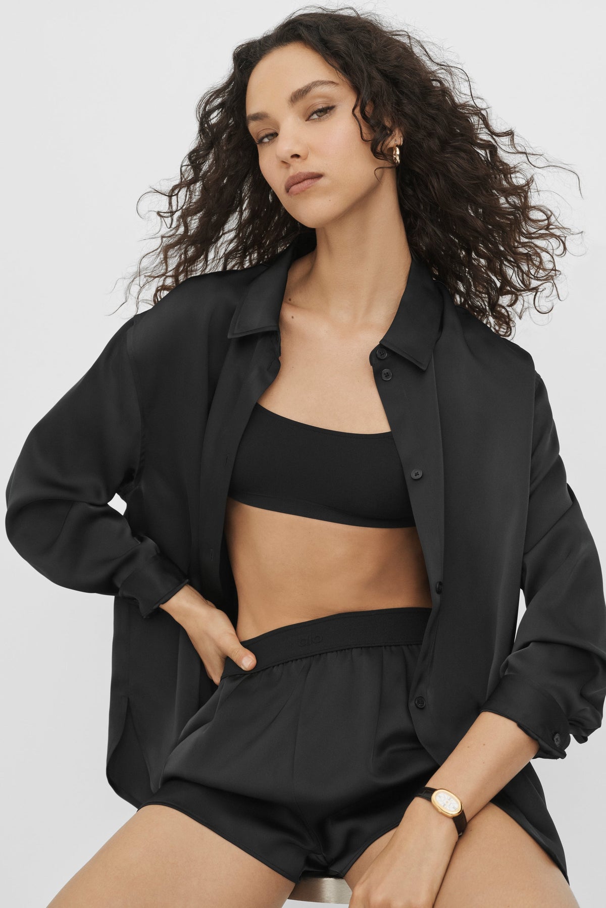 Satin Smooth Talker Button Up - Black