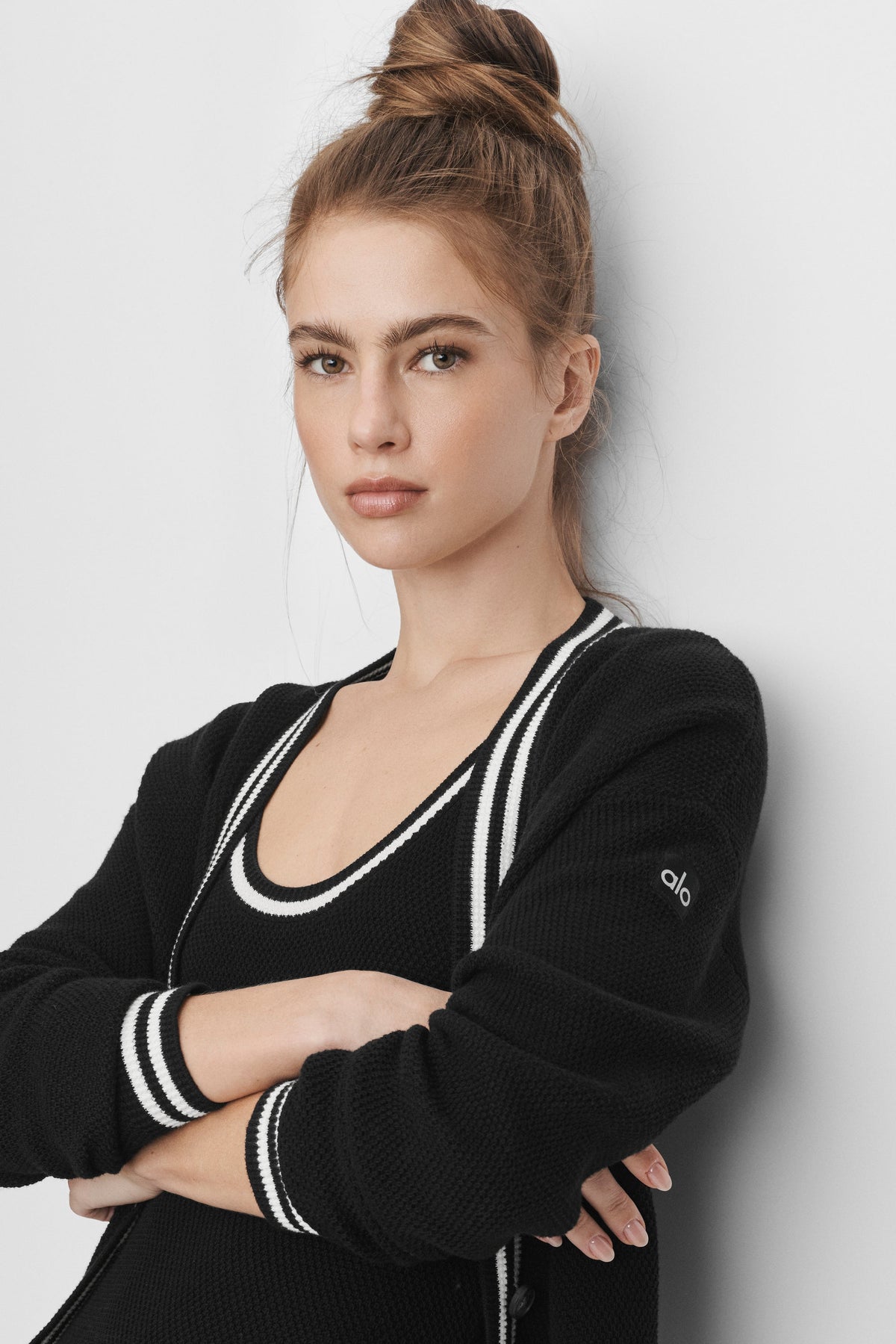 Tennis Club Sweater Knit Cardigan - Black/Ivory