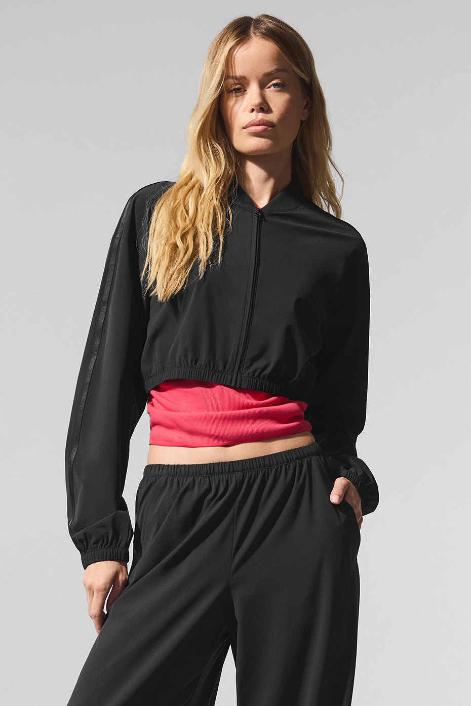 Cropped AloBreezy Full-Zip Cover Up - Black