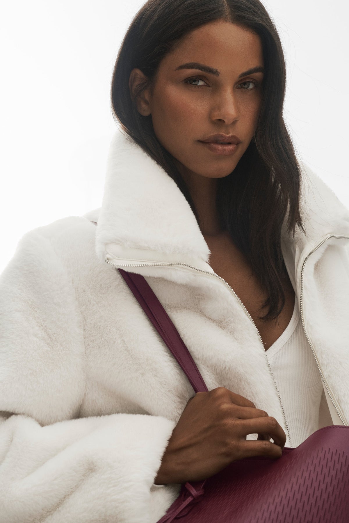 Faux Fur Cropped Amore Jacket - Ivory