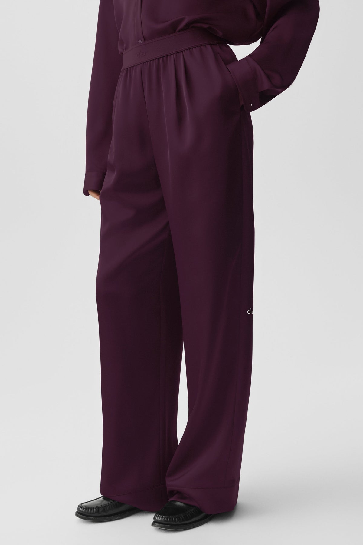 Satin High-Waist Smooth Talker Pant (Long) - Rich Bordeaux