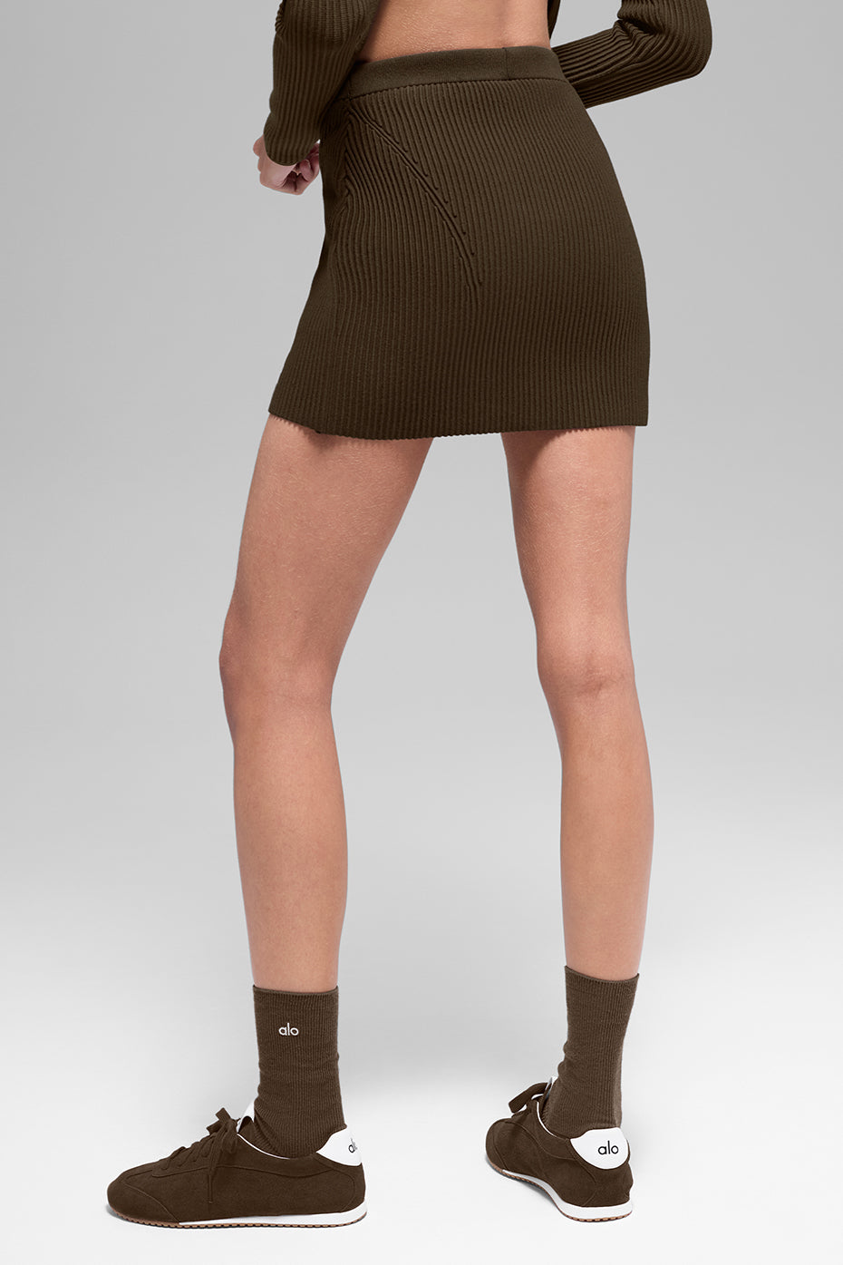 Denim Knit High-Waist Skirt - Espresso/Black
